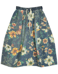 Boho floral A-line skirt with relaxed fit and retro botanical pattern