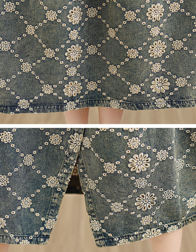 Blue Denim Pinafore Dress with Patch Pocket Detail