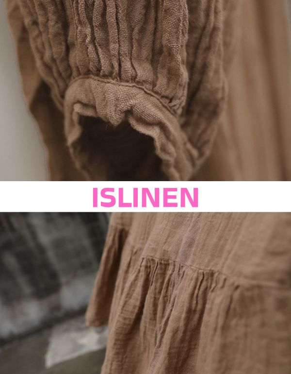 Vintage style brown linen dress full length view
