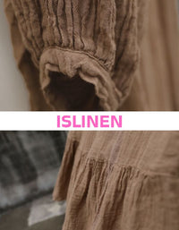 Vintage style brown linen dress full length view