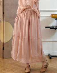 Breathable A-Line Midi Skirt Elastic Waist Women