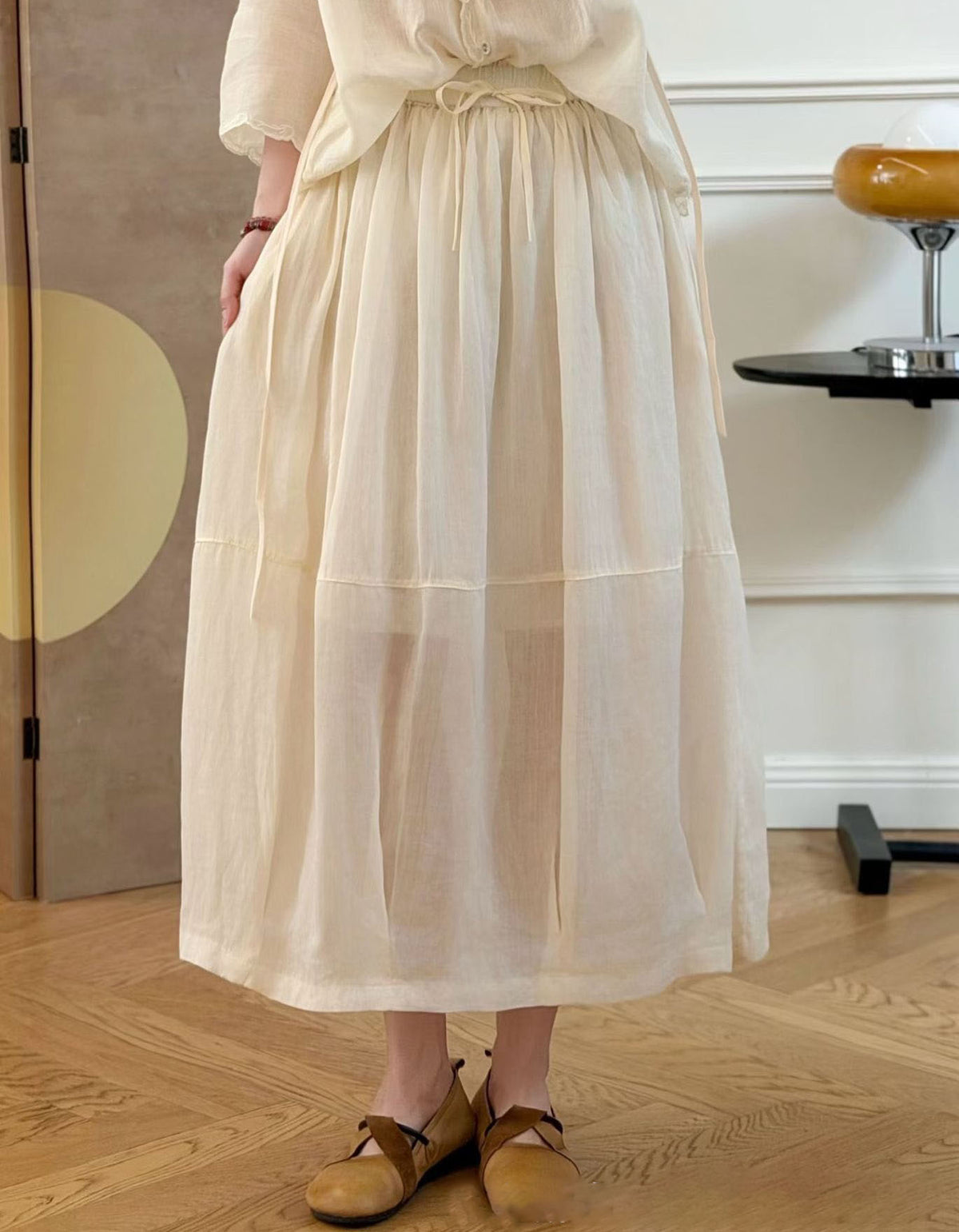 Women’s Relaxed Fit Midi Skirt Drawstring Waist