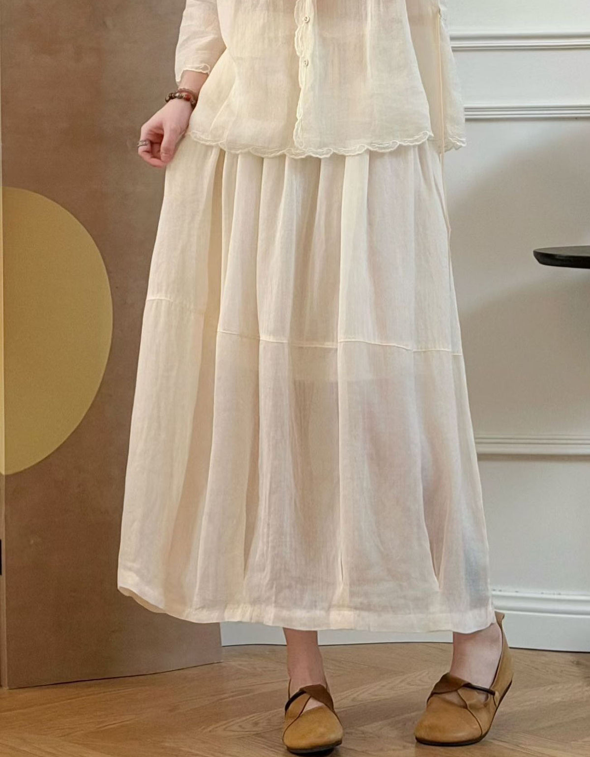 Beige Casual flowy skirt with elastic waist everyday wear