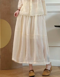 Beige Casual flowy skirt with elastic waist everyday wear