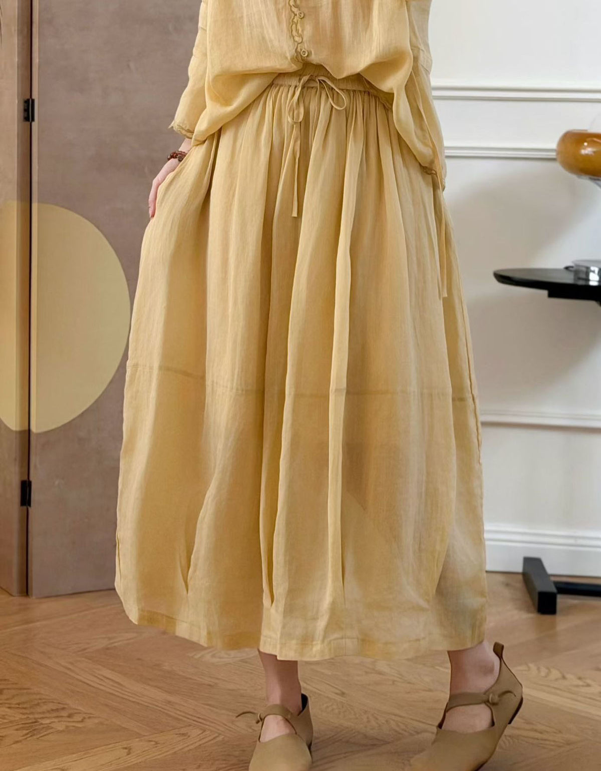 Soft breathable midi skirt loose fit summer outfit