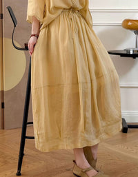 Yellow casual flowy skirt with elastic waist everyday wear
