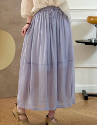 Women’s Lightweight A-Line Midi Skirt Elastic Waist