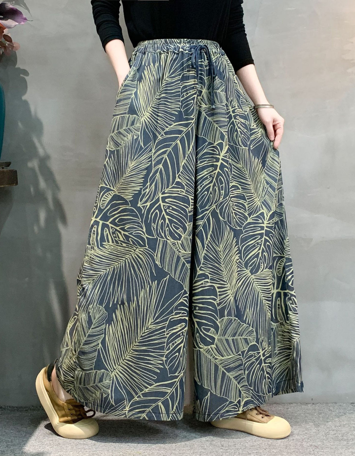 Casual Botanical Print Wide Leg Pants for Women