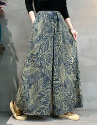 Casual Botanical Print Wide Leg Pants for Women
