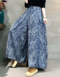 Lightweight Leaf Print Wide Leg Pants for Women