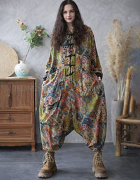 floral oversized jumpsuit women front view baggy fit