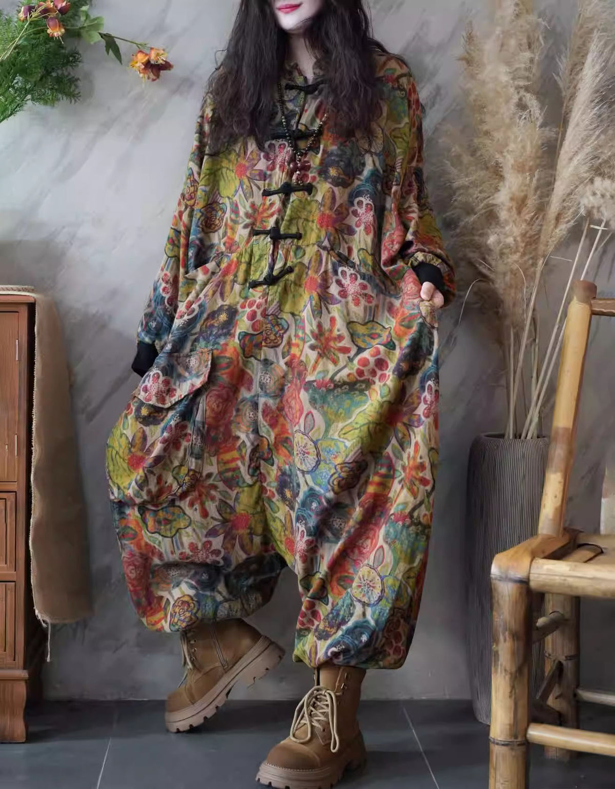 wide leg floral jumpsuit women vintage design