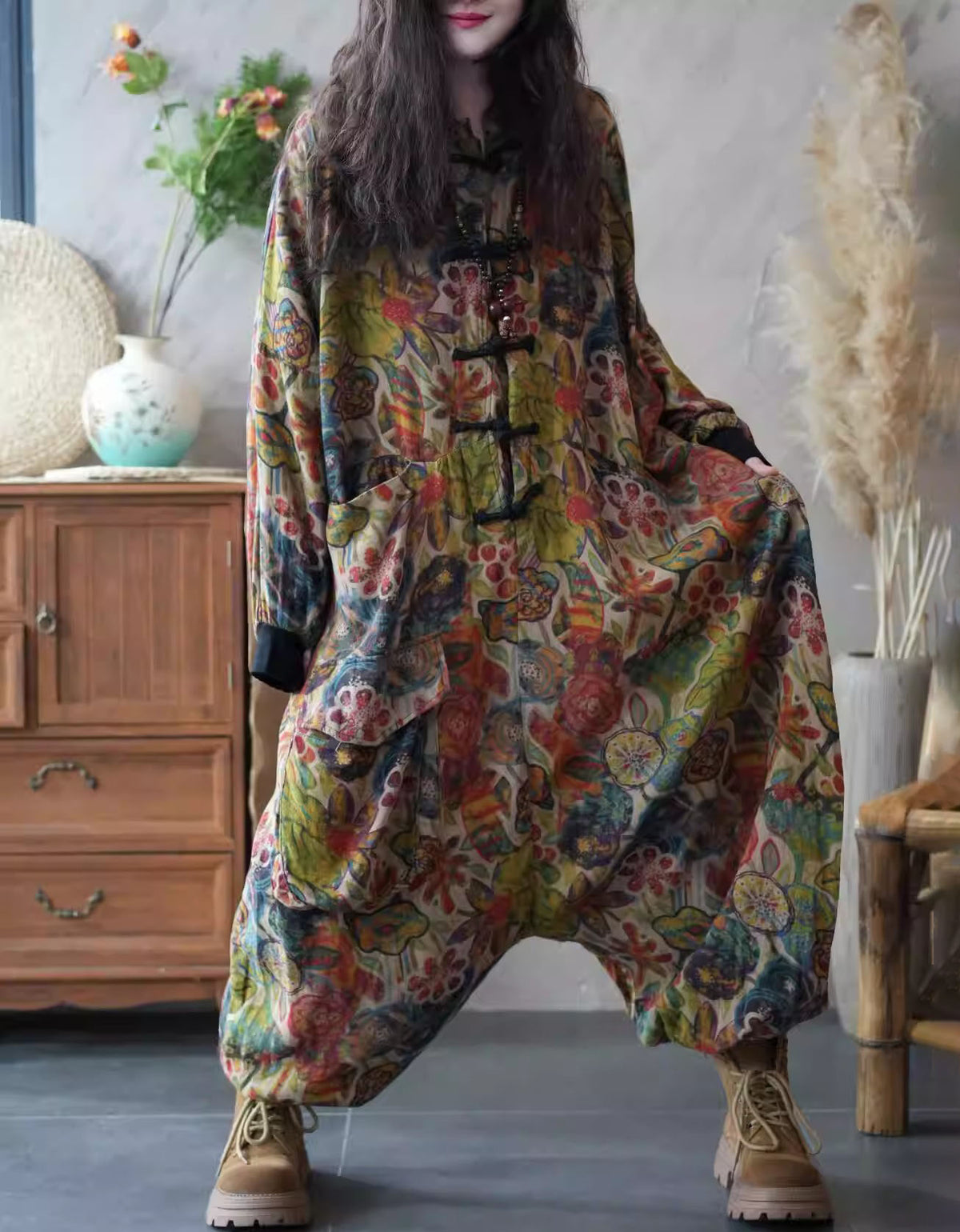 statement floral jumpsuit women relaxed fit outfit