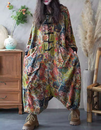 boho floral jumpsuit women long sleeve oversized