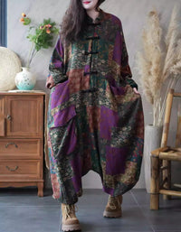 vintage floral wide leg jumpsuit women loose style