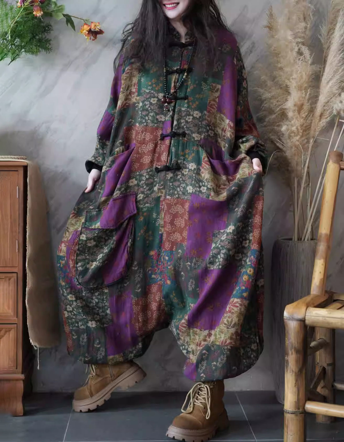 oversized baggy floral jumpsuit women daily wear