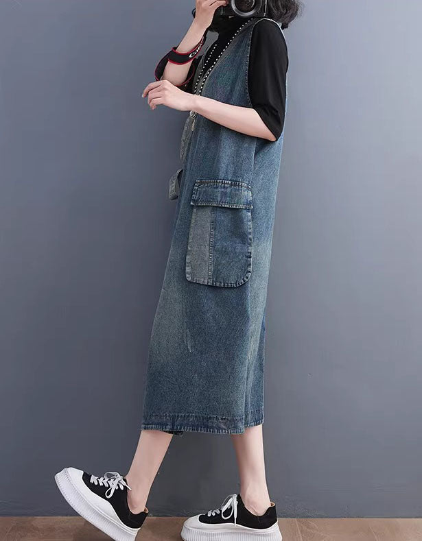 Women’s Loose Fit Denim Dress – Sleeveless Casual Everyday Dress
