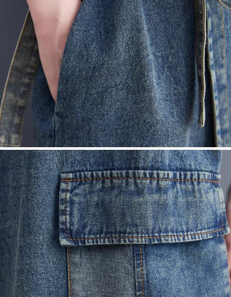 women casual denim wrap dress with pocket relaxed fit