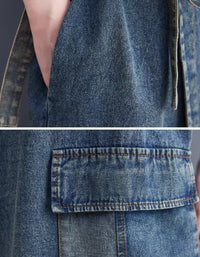 women casual denim wrap dress with pocket relaxed fit