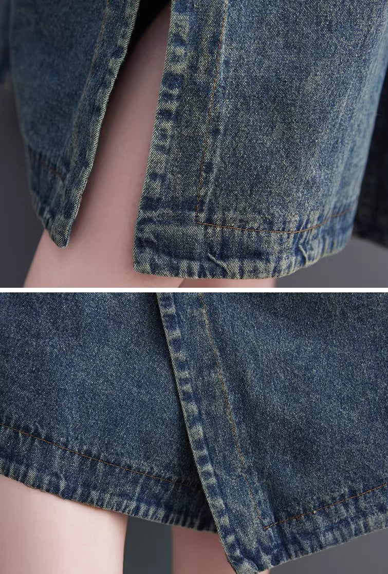 vintage denim dress women minimalist casual clothing