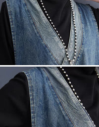 Spring Vintage Sleeveless Denim Wrap Pinafore Dress
