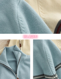 Striped Zip Up Casual Knit Sweater for Women
