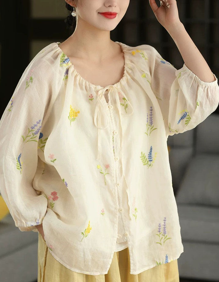 women floral embroidered cotton peasant blouse