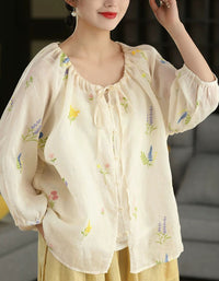 women floral embroidered cotton peasant blouse