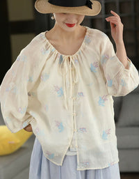 Loose Fit Embroidered Peasant Top Women Vintage Style