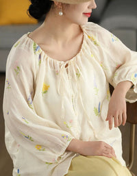 Women vintage embroidered blouse paired with casual outfit