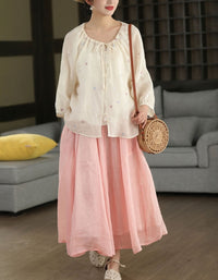 Women Cottagecore Floral Embroidered Casual Blouse