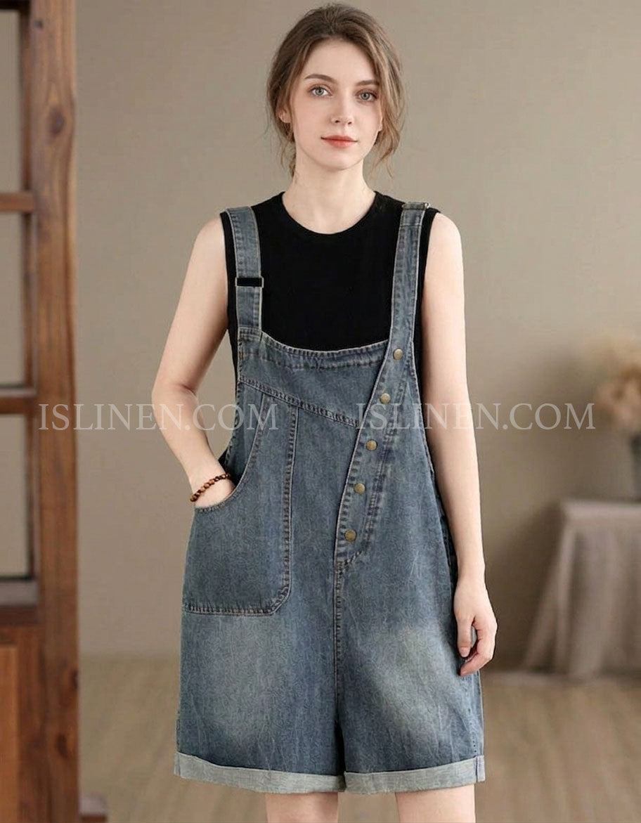 Women Denim Overall Shorts Casual Summer Romper Outfit