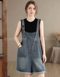 Women Denim Overall Shorts Casual Summer Romper Outfit