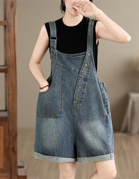 Summer Casual High Waist Denim Overall Shorts for Women