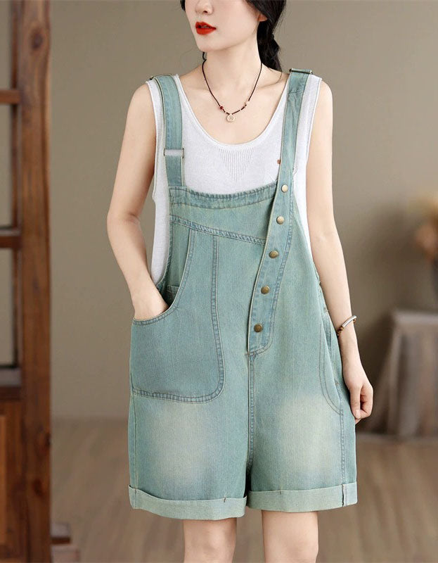 Vintage Style Denim Overall Shorts Women Summer Wear