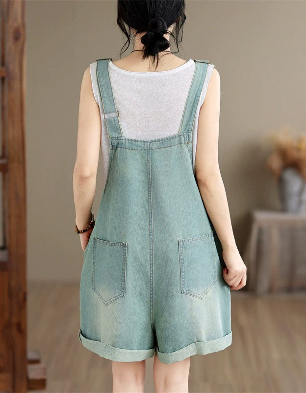 Relaxed Fit Denim Romper Shorts Women Casual Fashion