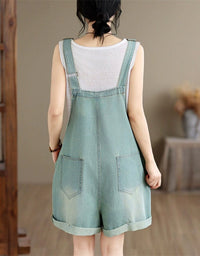 Relaxed Fit Denim Romper Shorts Women Casual Fashion