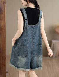 Women wearing denim overall shorts casual outfit