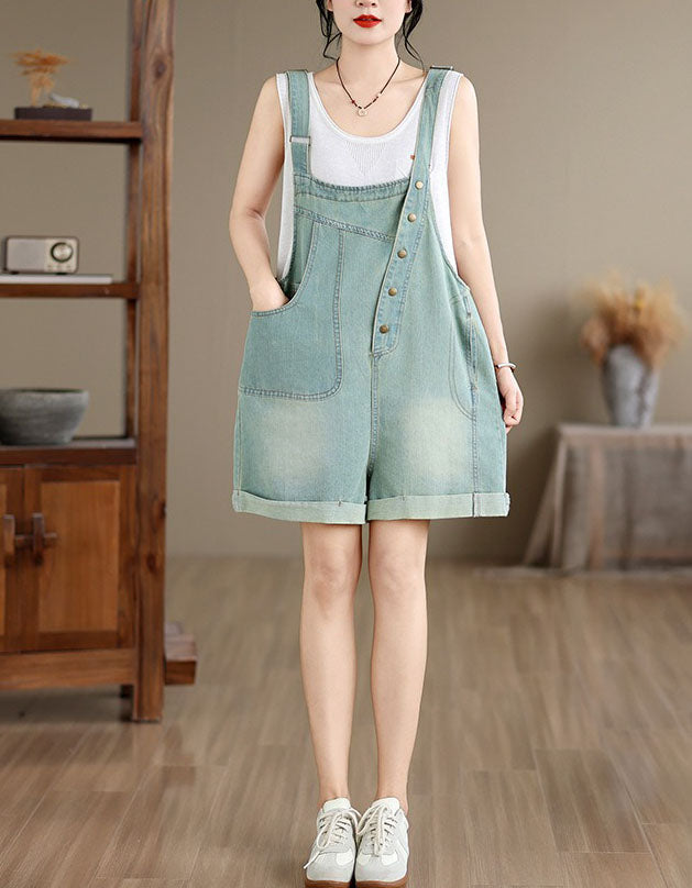 High Waist Denim Overall Shorts for Women Summer Style