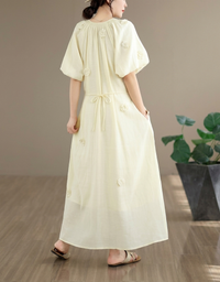 Back View of Women’s Casual Blue Maxi Dress – Lightweight Bohemian Dress with Short Sleeves