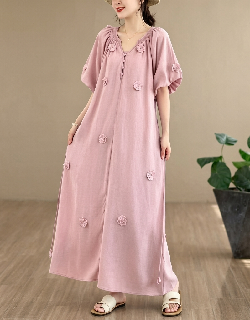 Casual summer maxi dress in blue with drawstring waist detail