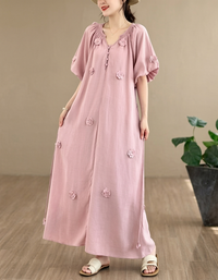 Casual summer maxi dress in blue with drawstring waist detail