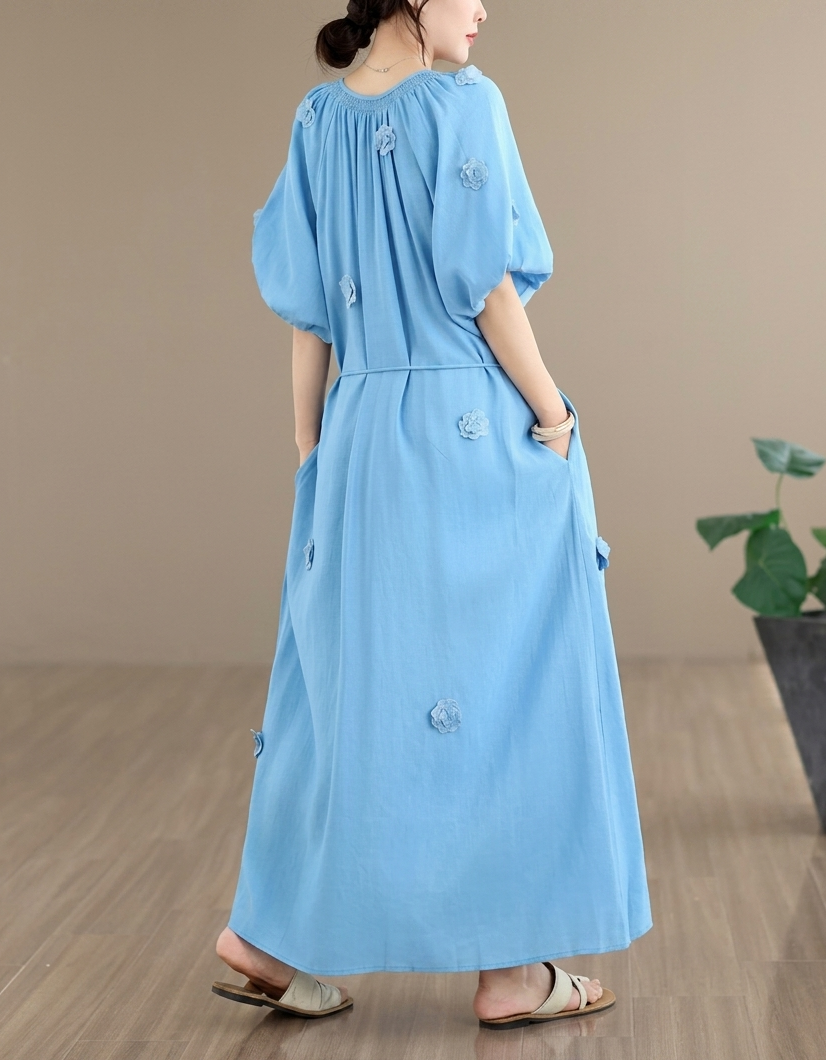 Lightweight breathable summer dress for women in soft blue color