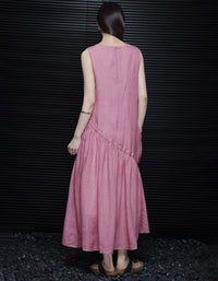 Pink Linen Midi Dress Women Casual Loose Summer Outfit