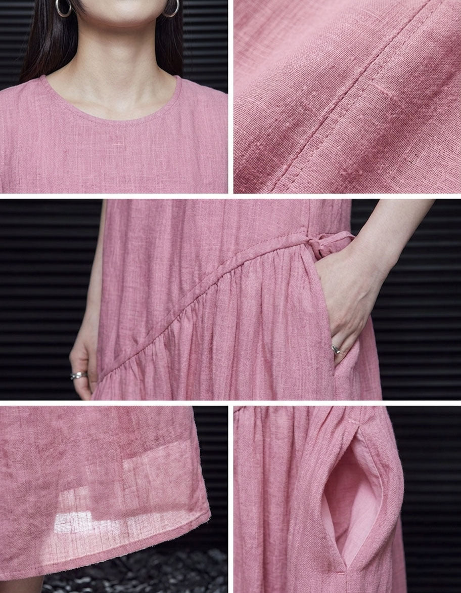 Casual pink sleeveless dress women linen summer outfit
