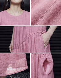 Casual pink sleeveless dress women linen summer outfit