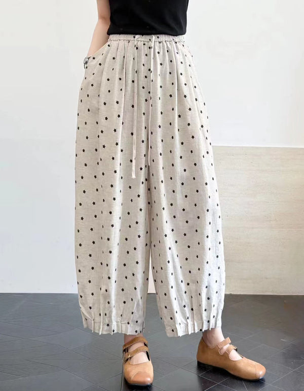 Vintage Floral Print Loose Wide Leg Pants Women