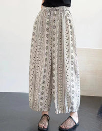 Boho Printed Cotton Wide Leg Pants Women Casual
