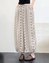 Elastic Waist Cotton Boho Wide Leg Pants Women