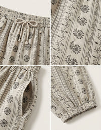 Boho printed cotton wide leg pants women elastic waist